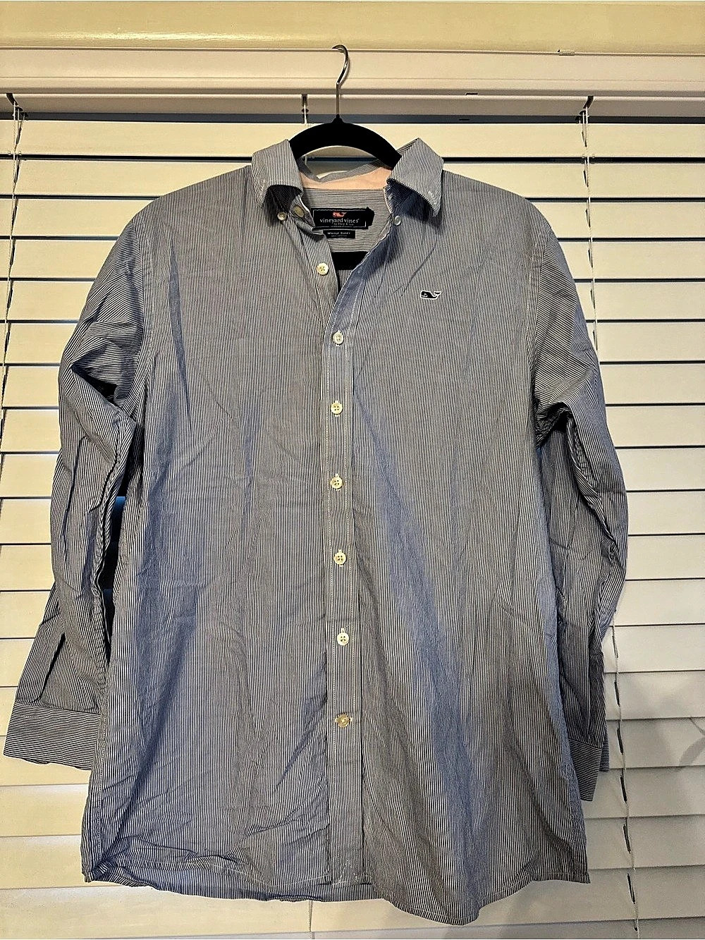 Vineyard Vines Blue White Stripe Whale Button Down Shirt Women’s L